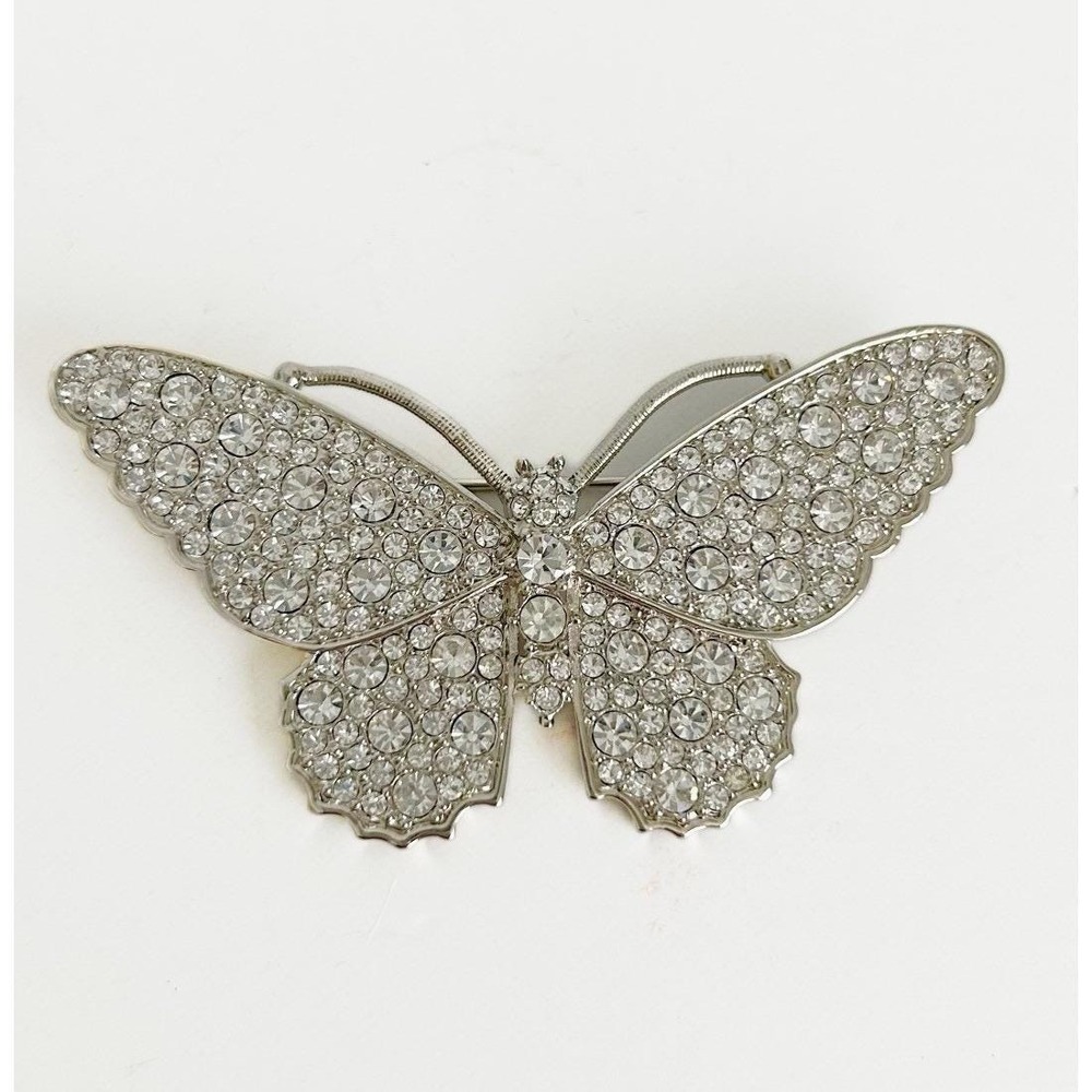 Vintage Signed KJL Kenneth‎ Jay Lane Clear Rhinestone Butterfly Brooch 3" HSN